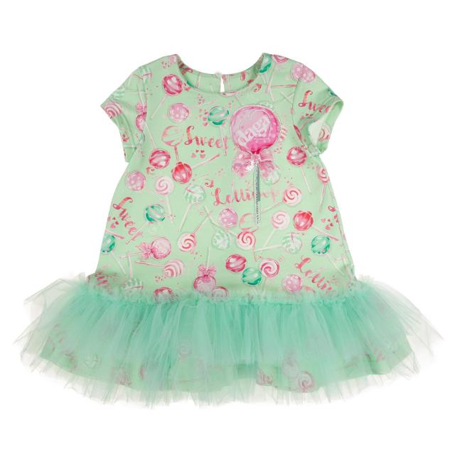 Picture of PRE ORDER Daga Girls More Sugar AOP Print Tulle Hem Dress  - Fucsia Pink Green