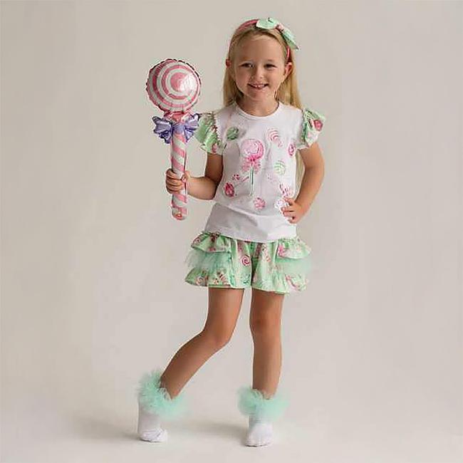 Picture of PRE ORDER Daga Girls More Sugar Top & Ruffle Skorts Set X 2 - White Green Fucsia 