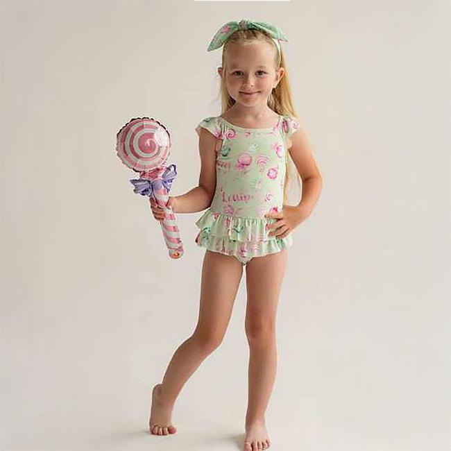 Picture of PRE ORDER Daga Girls More Sugar AOP Print Lycra Swimsuit  - Green Fucsia Pink