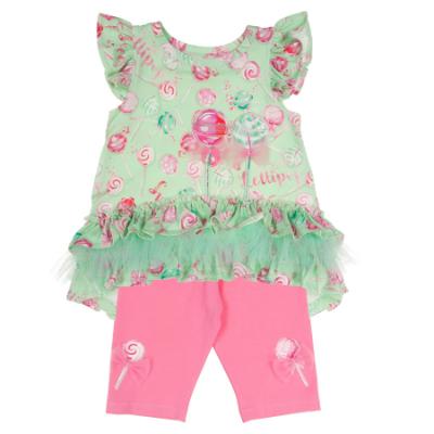 Picture of Daga Girls More Sugar Ruffle Tunic & Leggings Set X 2 - Green Fucsia Pink