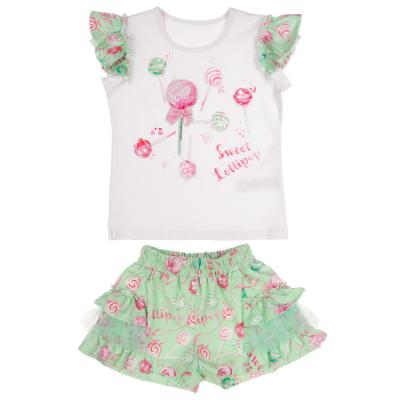 Picture of Daga Girls More Sugar Top & Ruffle Skorts Set X 2 - White Green Fucsia 