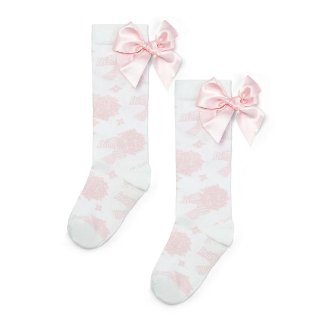 Picture of A Dee Heavenly Hydrangea Courtney Print Knee High Socks - Bright White Pink 