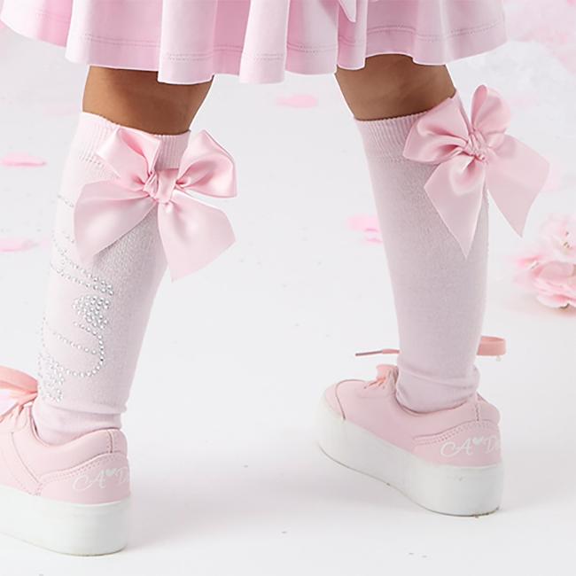 Picture of PRE ORDER A Dee Heavenly Hydrangea Charleigh Bow Knee High Socks - Pink Blossom