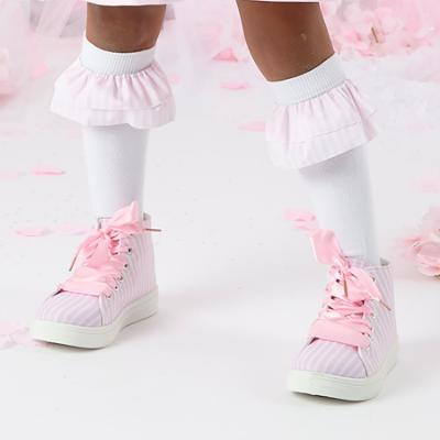 Picture of A Dee Heavenly Hydrangea Colette Seersucker Frill Knee High Socks - Bright White 