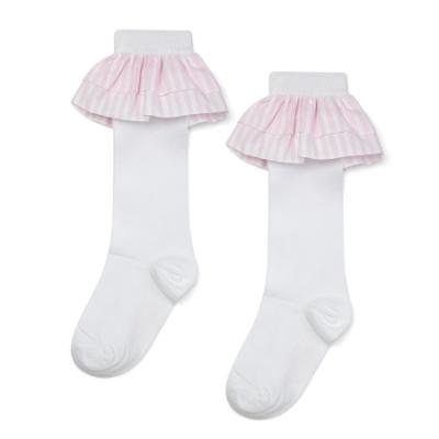 Picture of A Dee Heavenly Hydrangea Colette Seersucker Frill Knee High Socks - Bright White 