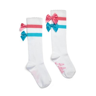 Picture of A Dee Pop Hearts Edith Double Bow Knee High Socks - Bright White 