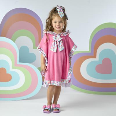 Picture of A Dee Pop Hearts Bubbles Frill Poncho - Pink Gloss