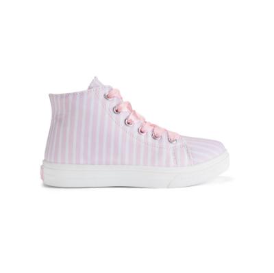 Picture of A Dee Heavenly Hydgrangea Jazzy Stripe Print High Top Canvas Trainers - Pink Blossom