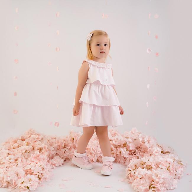 Picture of Little A Bunnies & Bows Aria Frill Seersucker Dress - Pink Blossom