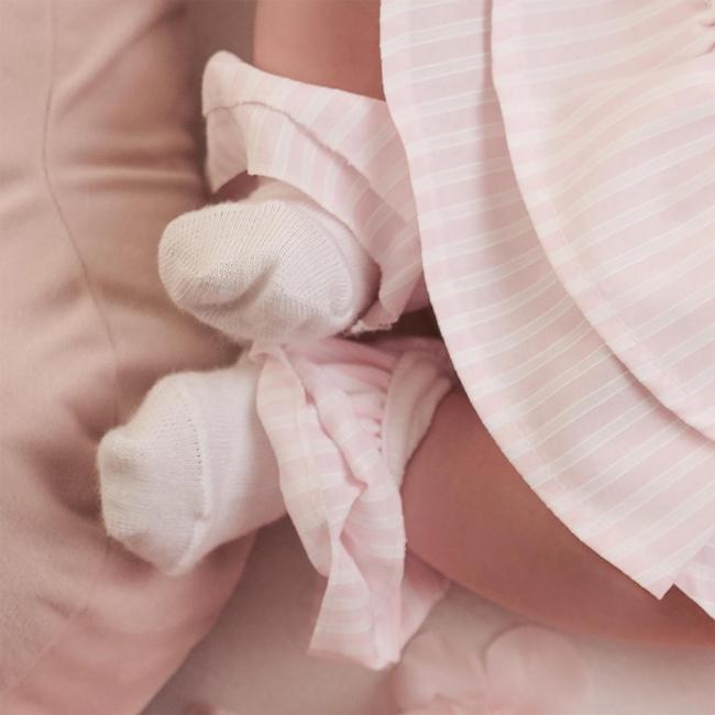 Picture of PRE ORDER Little A  Bunnies & Bows Annabell Stripe Seersucker Frill Ankle Sock - Pink Blossom