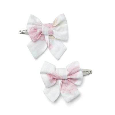 Picture of PRE ORDER Little A Bunnies & Bows Afia Hydrangea Print Bow Hairclips x 2 - Bright White