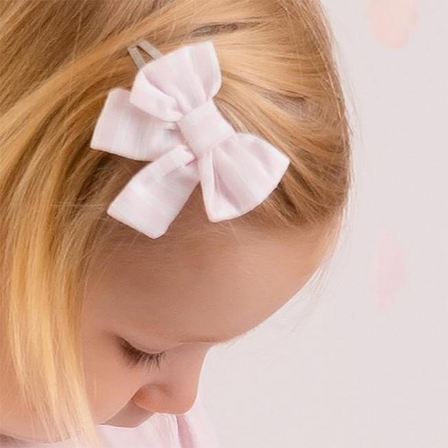 Picture of PRE ORDER Little A Bunnies & Bows Afia Stripe Seersucker Bow Hairclips x 2 - Pink Blossom