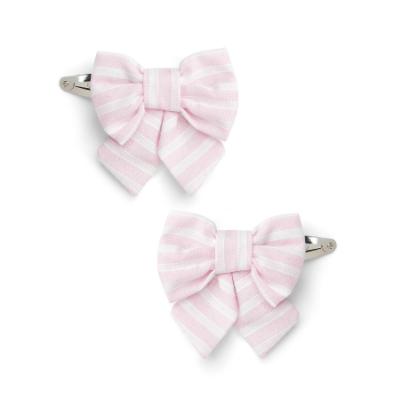 Picture of PRE ORDER Little A Bunnies & Bows Afia Stripe Seersucker Bow Hairclips x 2 - Pink Blossom