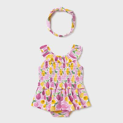 Picture of Mayoral Girls Summer Top Skirted Pants & Headband Set X 3 - Pink Lemon