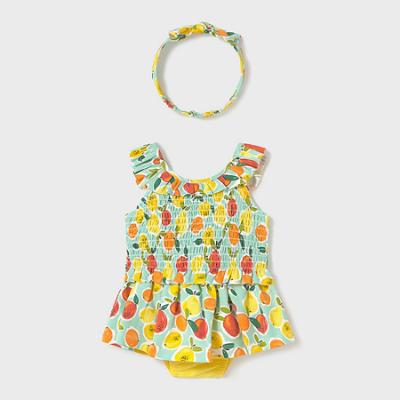 Picture of Mayoral Girls Summer Top Skirted Pants & Headband Set X 3 - Aqua Blue Lemon