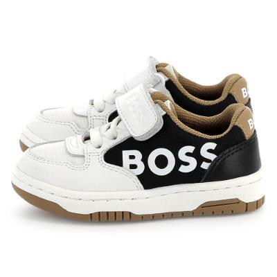 Picture of BOSS Boys Hook & Loop Logo Trainers - Black Beige