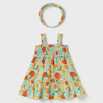 Picture of Mayoral Girls Summer Dress With Headband Set X 2  - Aqua Blue Lemon