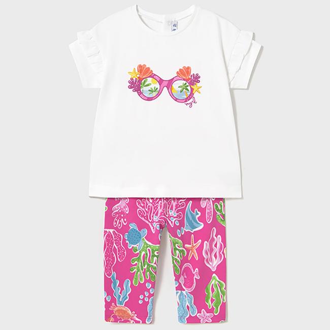 Picture of Mayoral Girls Summer Top & Leggings Set X 2 - White Fucsia