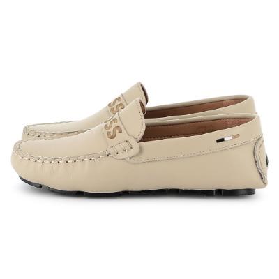 Picture of BOSS Boys Slip On Leather Logo Moccasin - Beige