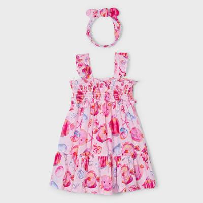 Picture of Mayoral Girls Summer Sealife Ruffle Sundress & Headband Set X 2 - Magenta Pink