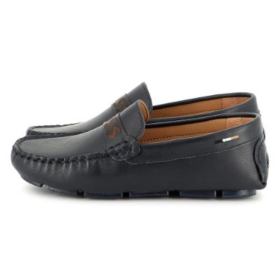 Picture of BOSS Boys Slip On Leather Logo Moccasin - Navy