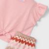 Picture of Mayoral Girls Summer Ruffle Crop Top & Zig Zag Shorts Set X 2 - Salmon Pink