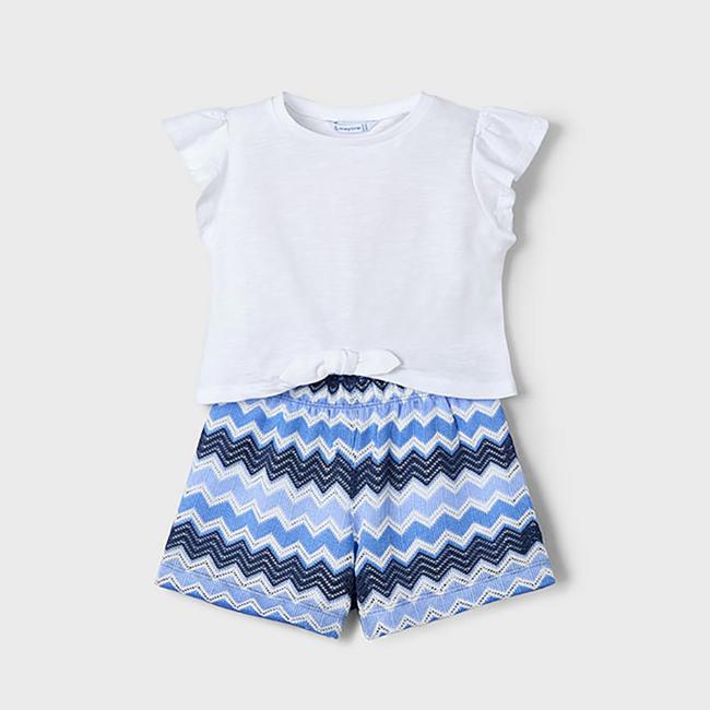 Picture of Mayoral Girls Summer Ruffle Crop Top & Zig Zag Shorts Set X 2 - Anil Blue