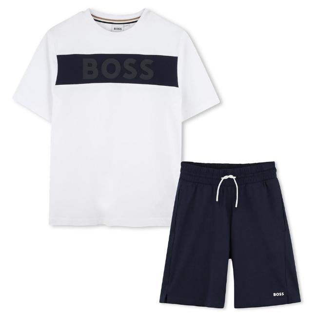 Picture of PRE-ORDER BOSS Boys Logo Top & Shorts Set - White Navy