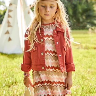 Picture of Mayoral Girls Summer Ruffle Sleeve Zig Zag A Line Dress - Salmon Pink