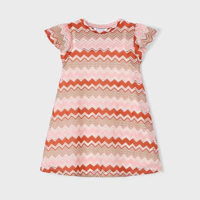 Picture of Mayoral Girls Summer Ruffle Sleeve Zig Zag A Line Dress - Salmon Pink