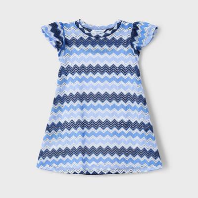 Picture of Mayoral Girls Summer Ruffle Sleeve Zig Zag A Line Dress - Anil Blue