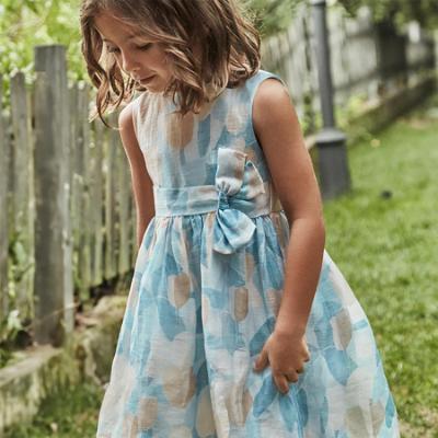 Picture of Mayoral Girls Summer Open Back Occasion Dress - Blue Beige