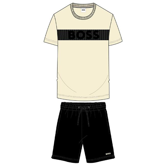 Picture of PRE-ORDER BOSS Boys Logo Top & Shorts Set - Black Cream