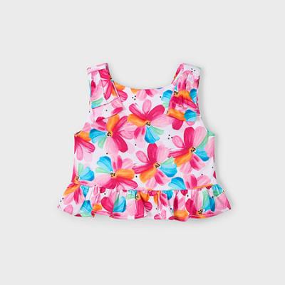 Picture of Mayoral Girls Summer Floral Print Peplum Top & Shorts Set X 2- Magenta Pink