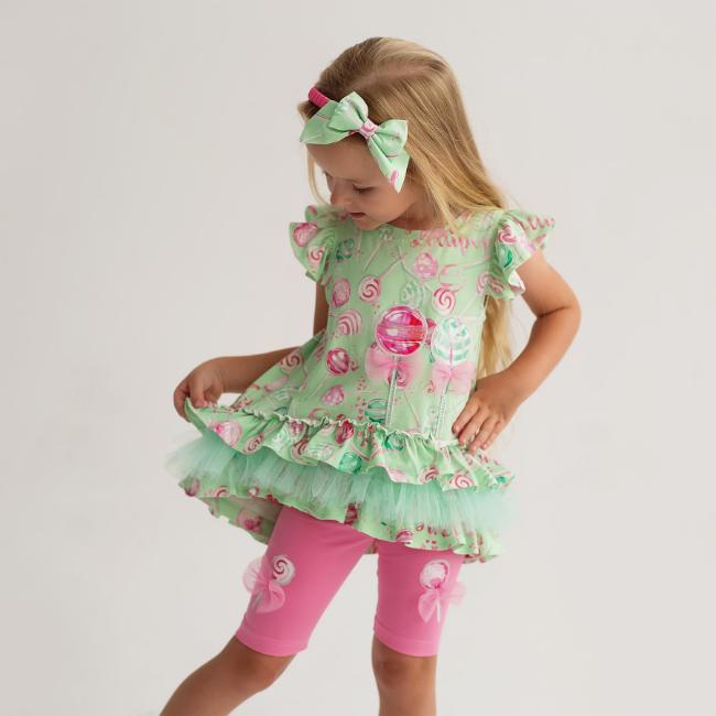 Picture of Daga Girls More Sugar Ruffle Tunic & Leggings Set X 2 - Green Fucsia Pink