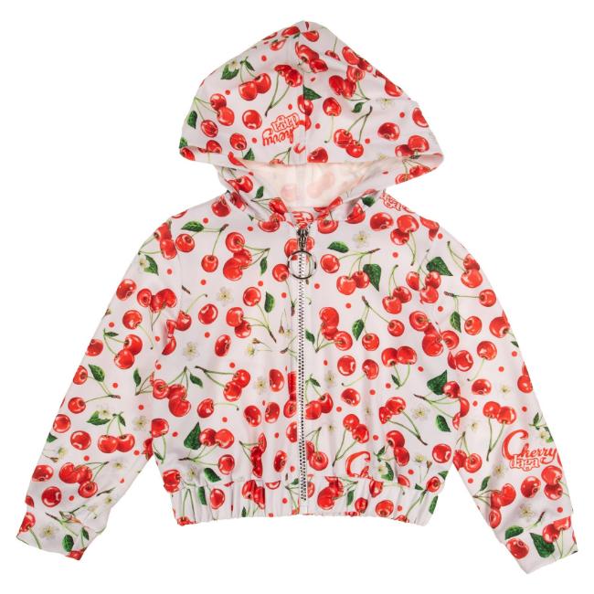 Picture of PRE ORDER Daga Girls Fluffy Cherries AOP Print Hooded Bomber Jacket - White Red