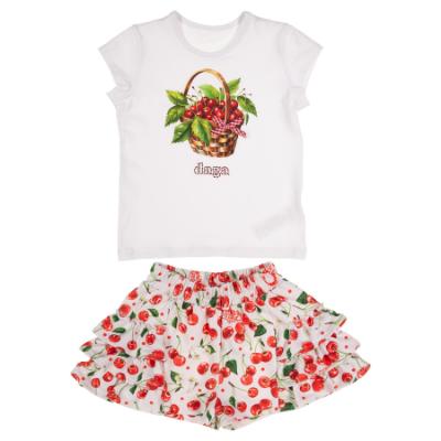 Picture of PRE ORDER Daga Girls Fluffy Cherries Top & Ruffle Skort Set X 2 - White Red 