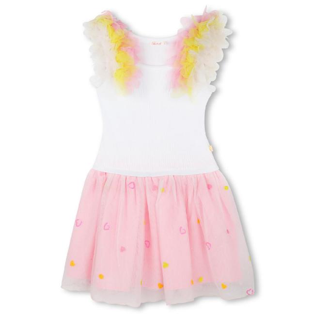 Picture of Billieblush Girls Ribbed & Tulle Heart Dress - Pink