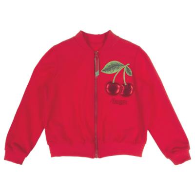 Picture of Daga Girls Fluffy Cherries Applique Bomber Jacket - Red