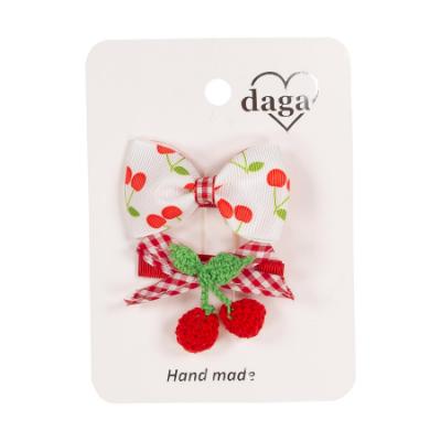 Picture of PRE ORDER Daga Girls Fluffy Cherries Hair Clips X 2 - White Red