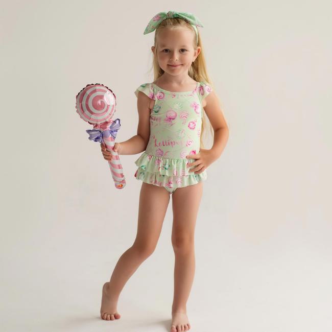 Picture of Daga Girls More Sugar AOP Print Lycra Swimsuit  - Green Fucsia Pink