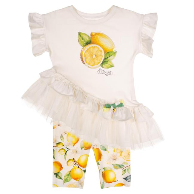 Picture of Daga Girls Sunny Lemons Ruffle Tunic &  Leggings Set X 2 - Ivory Yellow