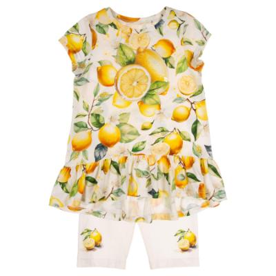 Picture of PRE ORDER Daga Girls Sunny Lemons Hi Lo Print Tunic & Capri Leggings Set X 2 - Ivory Yellow