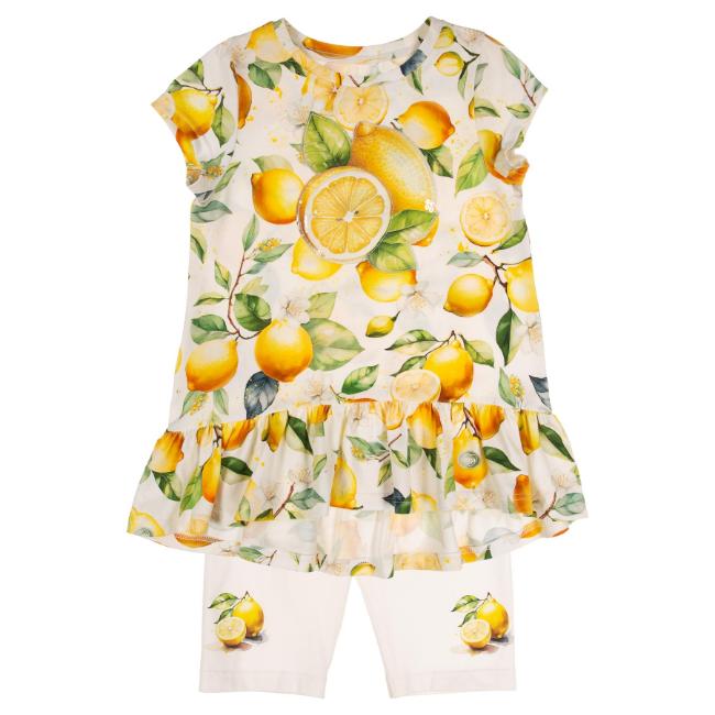 Picture of PRE ORDER Daga Girls Sunny Lemons Hi Lo Print Tunic & Capri Leggings Set X 2 - Ivory Yellow