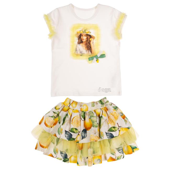 Picture of Daga Girls Sunny Lemons Applique Top & Skirt Set X 2 - Ivory Yellow