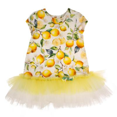 Picture of Daga Girls Sunny Lemons AOP Tulle Hem Dress  - Ivory Yellow