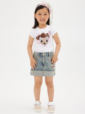 Picture of Monnalisa Girls Bambi Diamante T-shirt - White