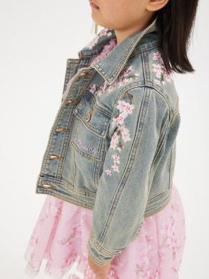 Picture of Monnalisa Girls Bambi Floral Denim Jacket - Stone