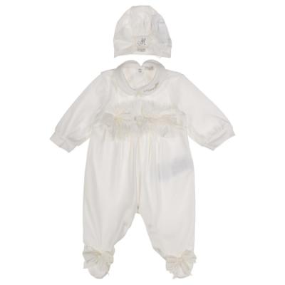 Picture of Monnalisa Bebe Girls Lace Bow Babygrow & Hat Set - Ivory