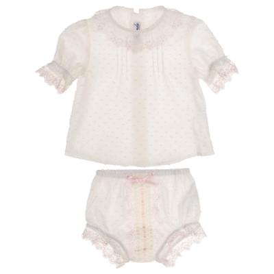 Picture of Miranda Baby Girls Plumetti & Lace Jampant Set X 2 - Ivory Pink